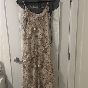 Couturist Shiny Floral Pattern Ruffle Maxi Cami Dress